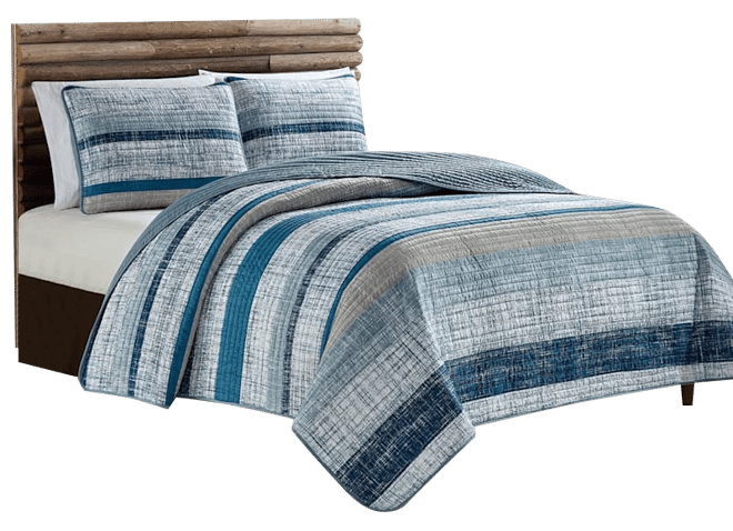 2-Piece Blue Striped Stitch Quilt Set, Twin