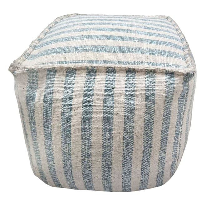 Blue and white store striped pouf