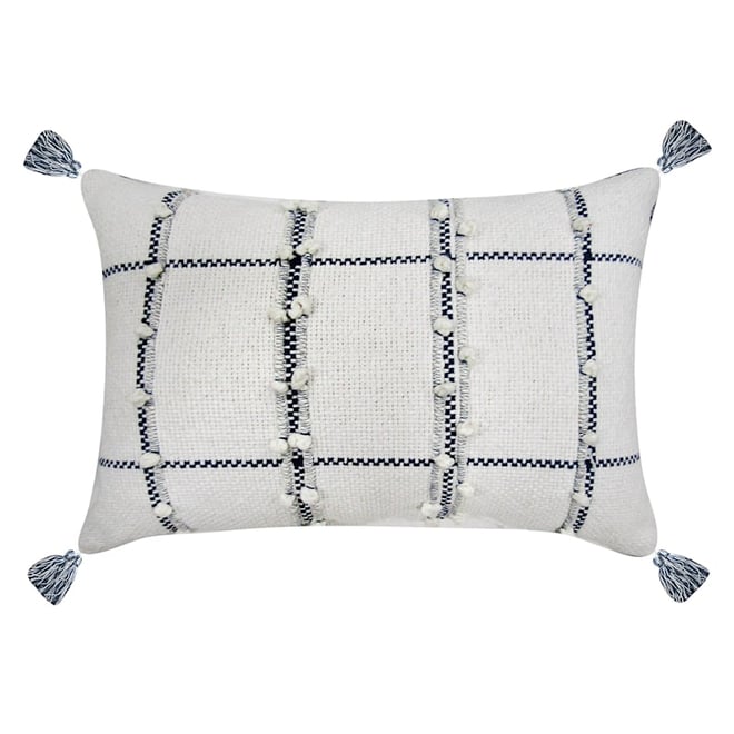 Ty Pennington White Black Windowpane Throw Pillow with Tassels