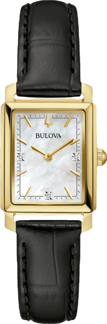 Women's Classic Sutton Diamond Accent Black Leather Strap Watch 21mm