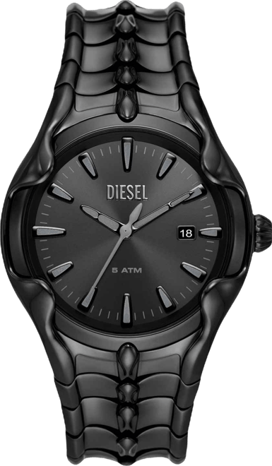 Men's Vert Quartz Three Hand Date Black Stainless Steel Watch 44mm