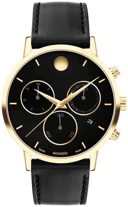 Movado Men s Museum Classic Swiss Quartz Chronograph Black Leather Watch 42mm Macy s