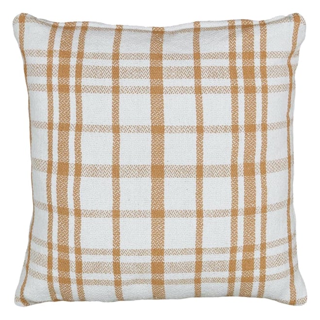 Honeybloom White Yellow Plaid Woven Throw Pillow 18