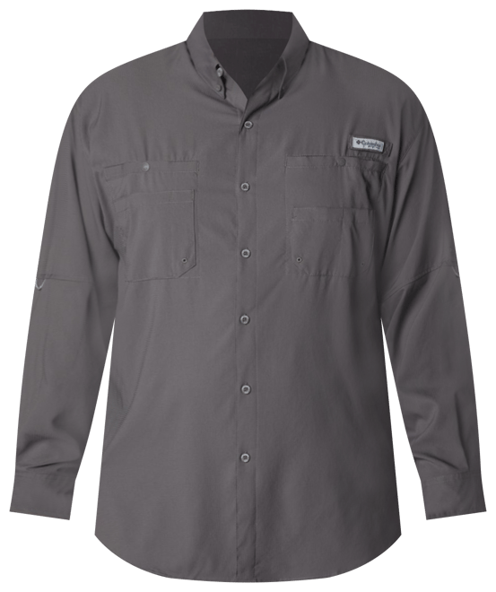 Columbia Mens Tamiami II Moisture Wicking Long Sleeve Button Down Shirt w/  Double Pockets - Cool Grey