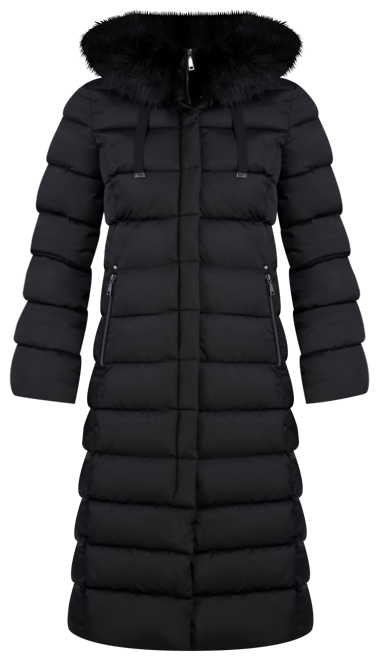 Womens Maxi Shine Bibbed Faux-Fur-Trimmed Hooded Puffer Coat