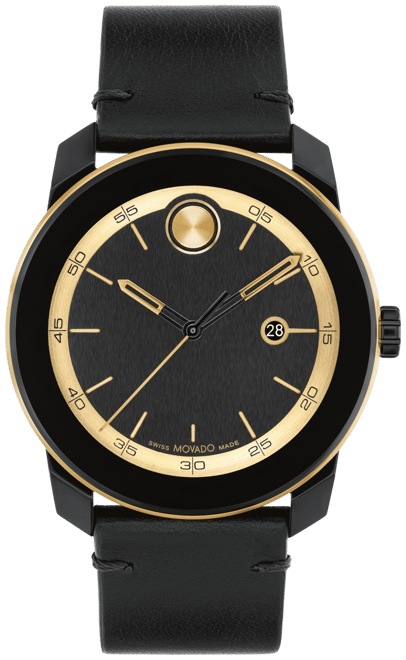 Movado Men's Bold Tr90 Swiss Quartz Black Leather Watch 42mm - Macy's