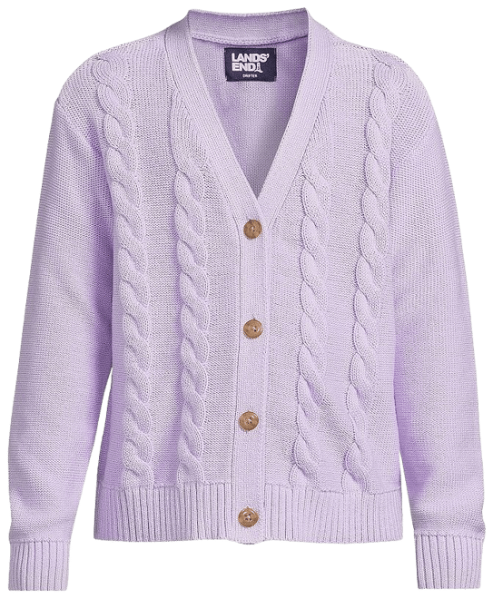 Girls 2-16 Plus Size Lands' End Button Front Cable Knit Cardigan