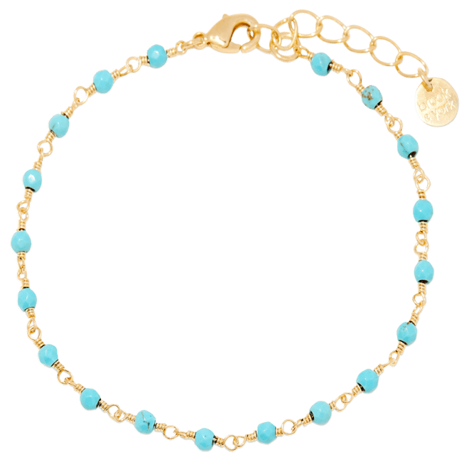 "14k Gold" Key Turquoise Bead Bracelet