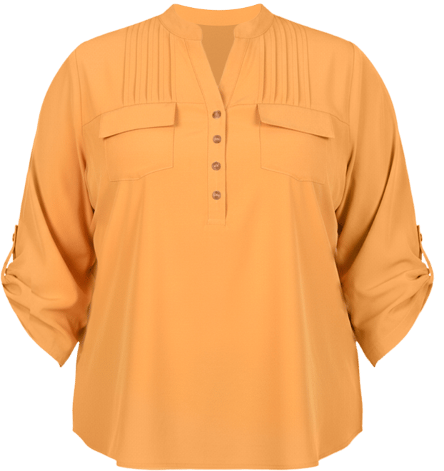 Plus Size Long Tab Sleeve Blouse with Pockets