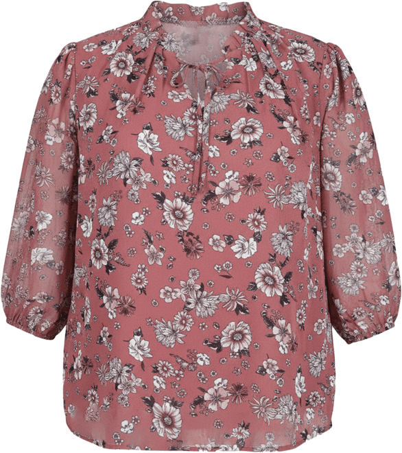 Plus Size 3/4 Sleeve Chiffon Blouse