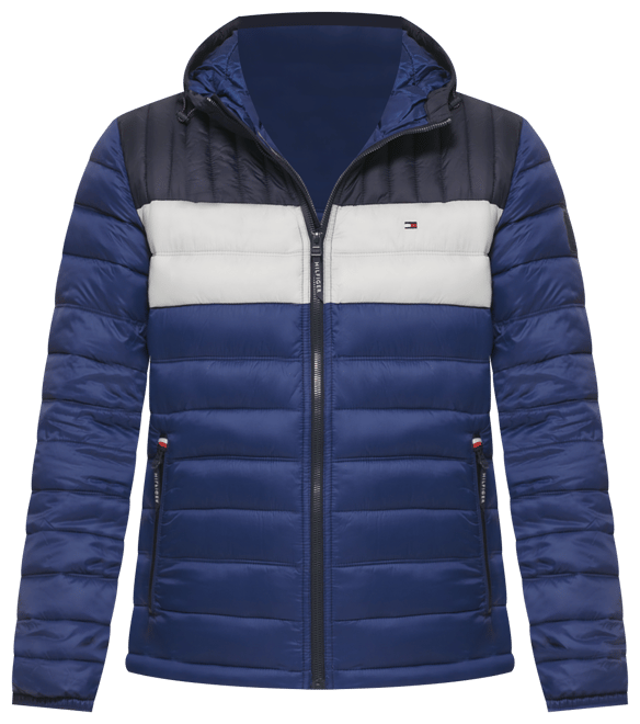 Tommy Hilfiger Men's Quilted Color Blocked Hooded Puffer Jacket