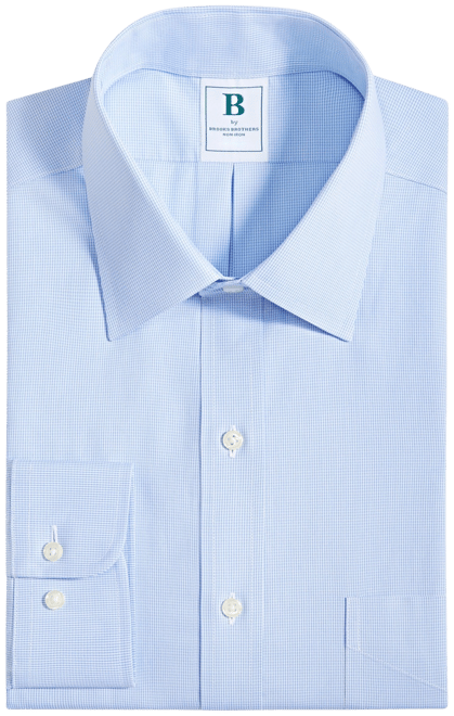 Men's Regular Fit Non-Iron Spread Collar Micro-Houndstooth Pinpoint Dress Shirt