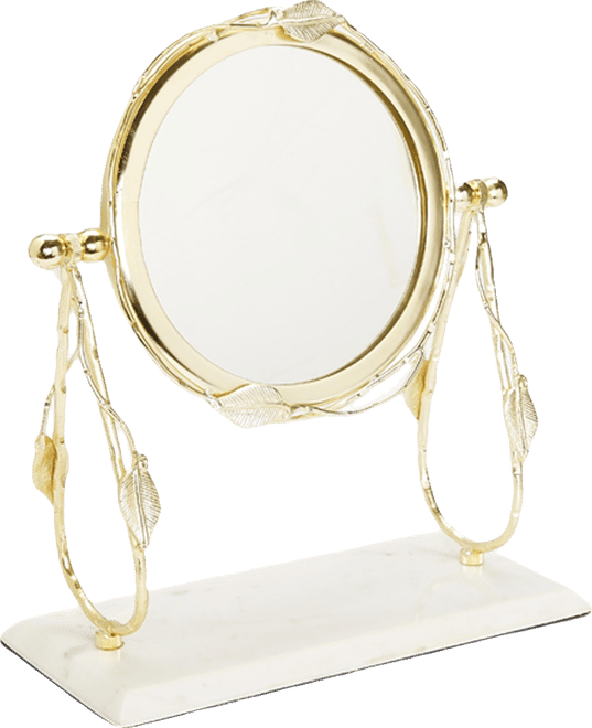 Table Mirror with Leaf Design Border and Marble Base, 5" x 14"