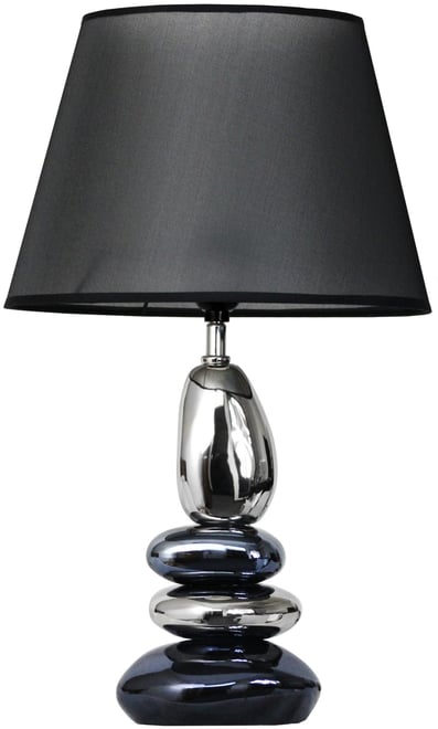 Elegant Designs Stacked Chrome and Metallic Blue Stones Ceramic Table Lamp with Black Shade
