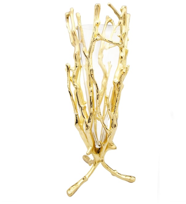 19" Gold Floral Vase with Removable Glass Insert