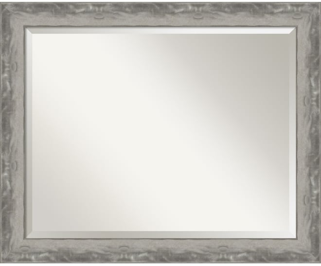 Waveline Silver-tone Framed Bathroom Vanity Wall Mirror, 32.38" x 26.38"