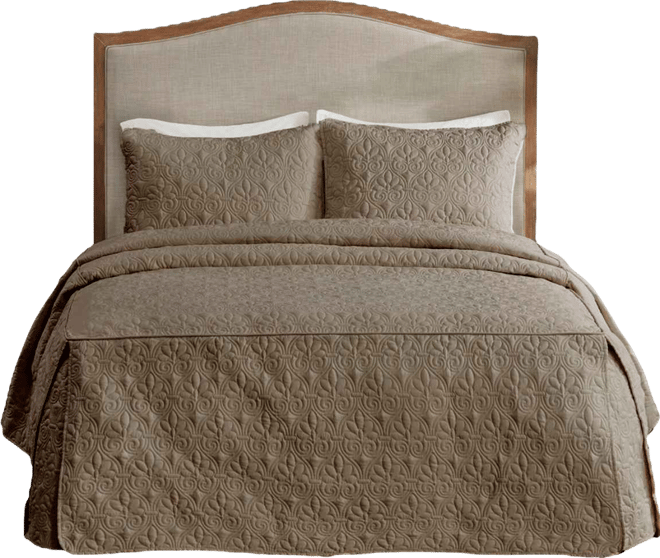 Quebec Open Corner Pleated Quilted Bedspread, Queen
