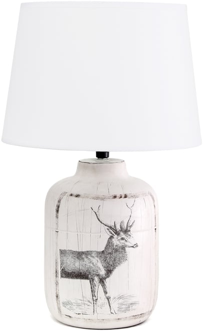 Simple Designs Rustic Deer Buck Nature Printed Ceramic Farmhouse Accent Table Lamp with Fabric Shade