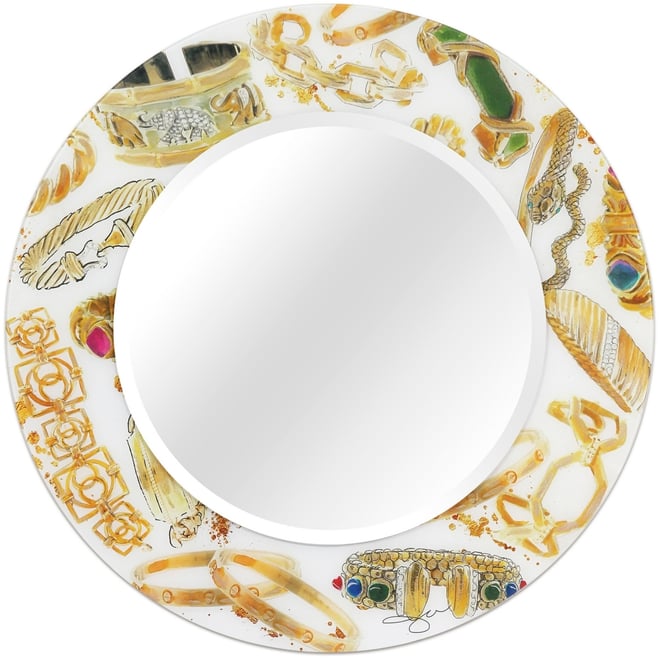 Gold Charm Round Beveled Wall Mirror on Free Floating Reverse Printed Tempered Art Glass, 36" x 36" x 0.4"