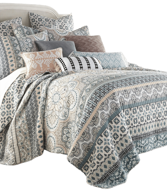 Addie Mediterranean Medallion Quilt Set, Full/Queen