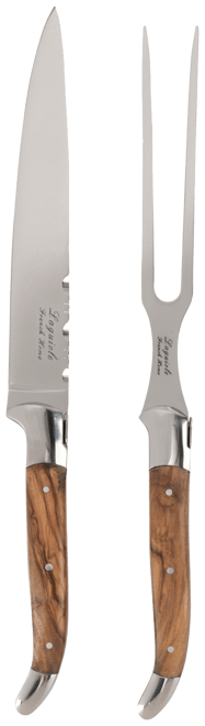 Laguiole Olivewood Carving Knife and Fork Set.