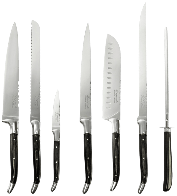 7 Piece Connoisseur Laguiole Black Pakkawood Kitchen Knife Set with Knife Sharpener