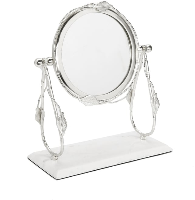 Table Mirror with Leaf Design Border and Marble Base, 4" x 14"