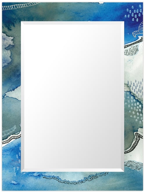 'Subtle Blues' Rectangular On Free Floating Printed Tempered Art Glass Beveled Mirror, 40" x 30"