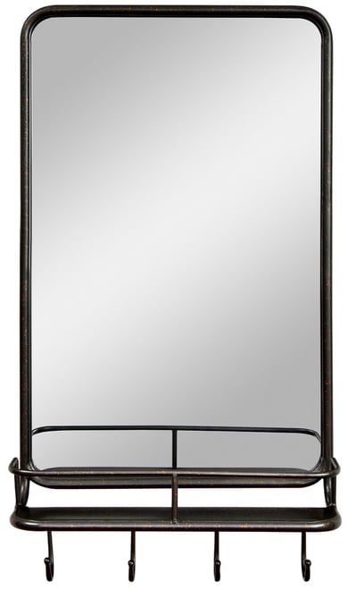 Wall Bathroom Mirror w/ Shelf Hooks Sturdy Metal Frame for Bedroom Living Room