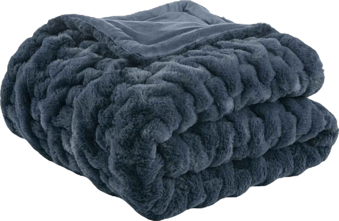Ruched Reversible Faux-Fur Throw, 50" x 60"
