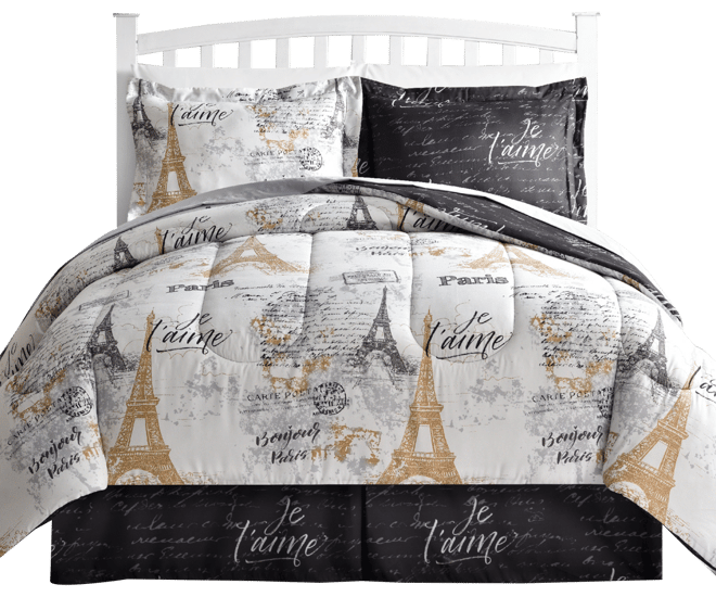  Sapphire Home Queen Size Comforter Set, 7 Piece Bed in a Bag -  Paris Decor for Bedroom Comforter Set - Black, White, and Gold Paris  Bedroom Comforter Set : Home & Kitchen