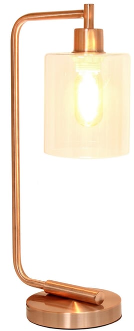 Simple Designs Bronson Antique Style Industrial Iron Lantern Desk Lamp with Glass Shade