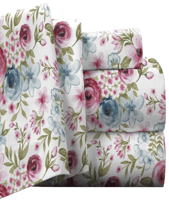 Rose Floral Superior Weight Cotton Flannel Sheet Set, California King
