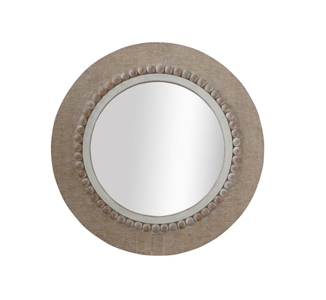 Round Wood Framed Wall Mirror, Natural