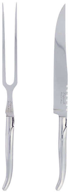 Laguiole Stainless Steel Carving Knife and Fork Set.