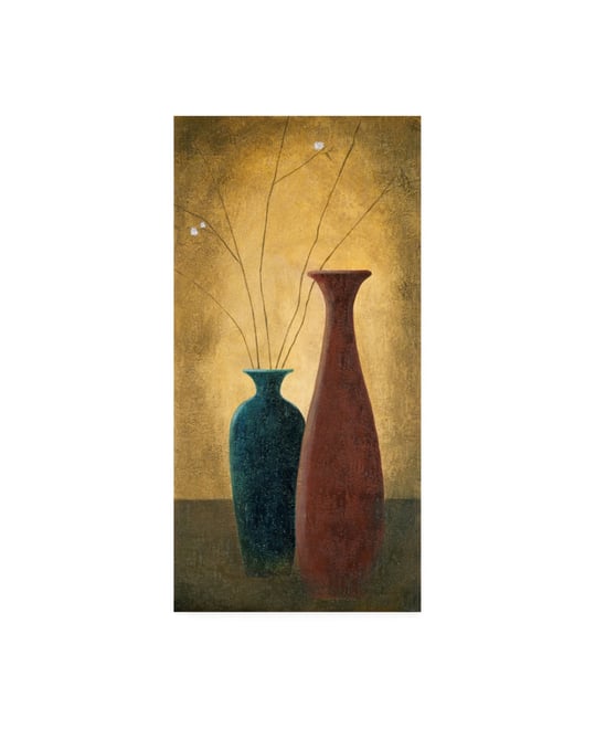 Pablo Esteban Two Slender Vases and Flowers Canvas Art