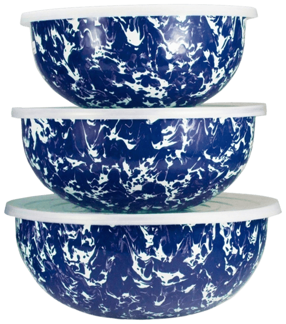 Cobalt Swirl Enamelware Collection Mixing Bowls, Set of 3