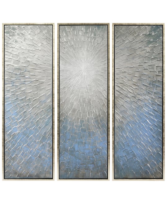 Silver Ice 3-Piece Textured Metallic Hand Painted Wall Art Set by Martin Edwards, 60" x 20" x 1.5"