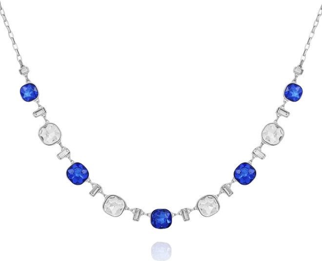 Silver-Tone Blue and Clear Glass Stone Statement Necklace, 18" + 3" Extender