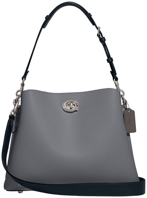 Calvin Klein Black Pebble Leather Convertible Satchel Shoulder Bag Buckle  Accent