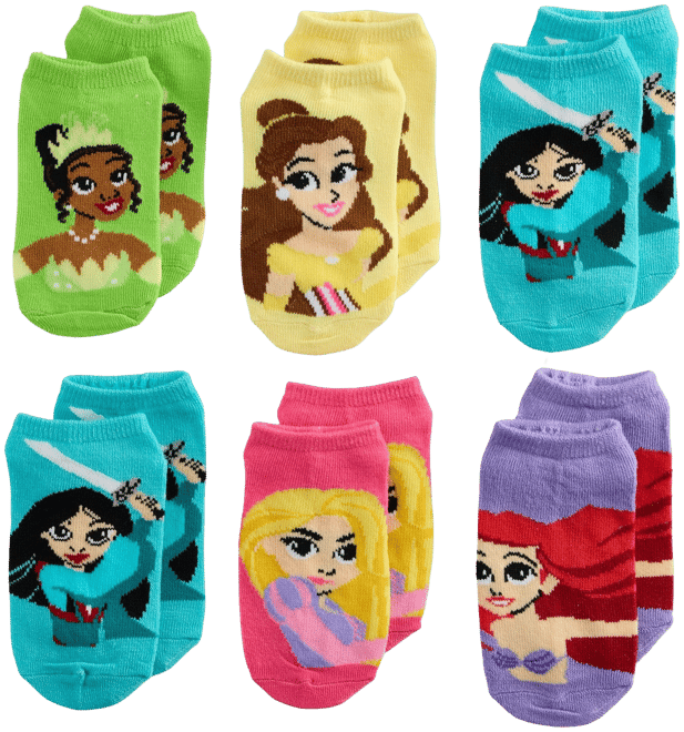 Disney Princess, Girls No-Show Socks, 6-Pack, Sizes S-L