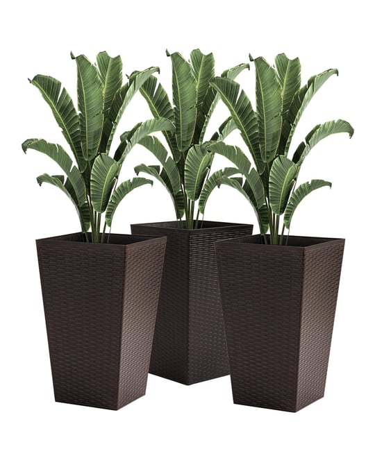 Set of 3 Tall Planters, Indoor and Outdoor Flower Pot Set,