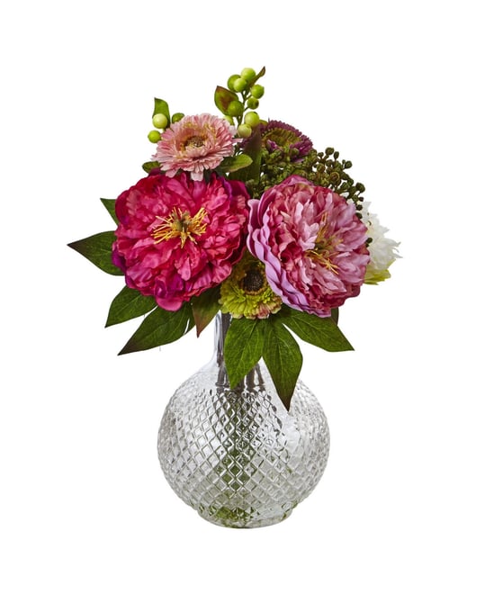 Peony & Mum in Glass Vase