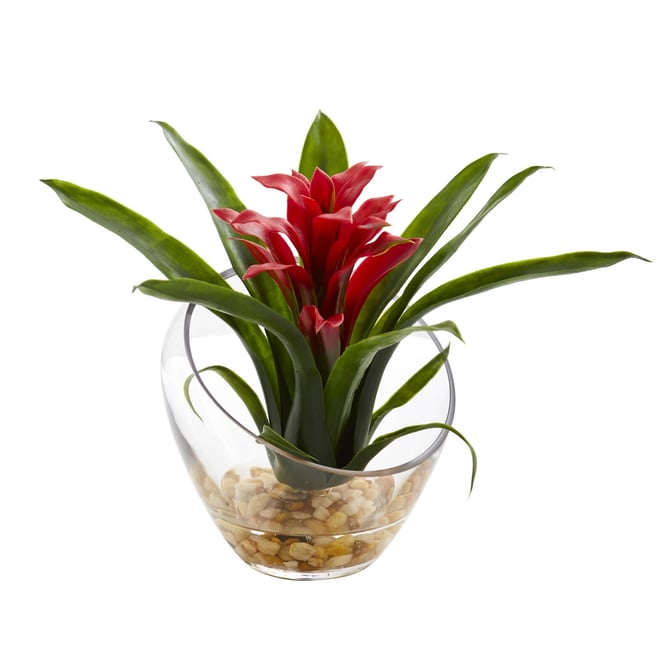 8" Tropical Bromeliad in Angled Vase Artificial Arrangement