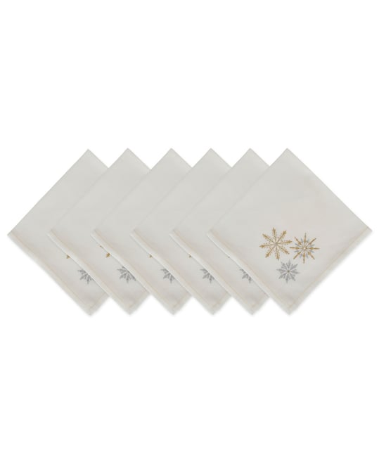 12 Christmas Snowflake Cloth Napkin Set White Silver Shimmer Gray