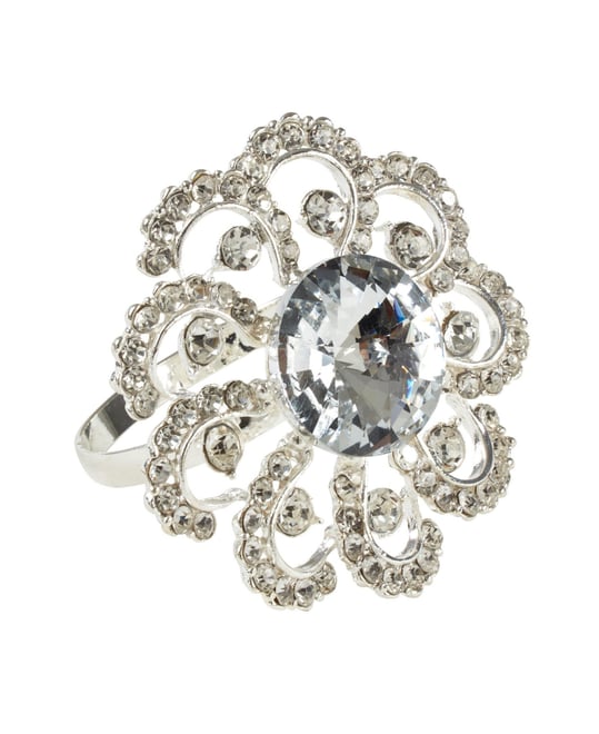 Jeweled Floral Napkin Ring Set of 4, 1.5" x 1.5"