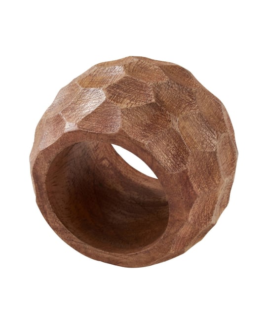 Mango Wood Napkin Ring with Chunky Design, Set of 4