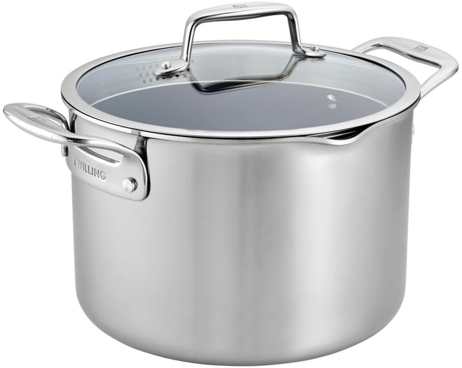 Clad Cfx 8-Qt. Stock Pot with Strainer Lid and Pouring Spouts