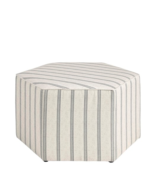 Martha Stewart Ellen Farmhouse 32"W Stripe Upholstered Hexagon Accent Ottoman