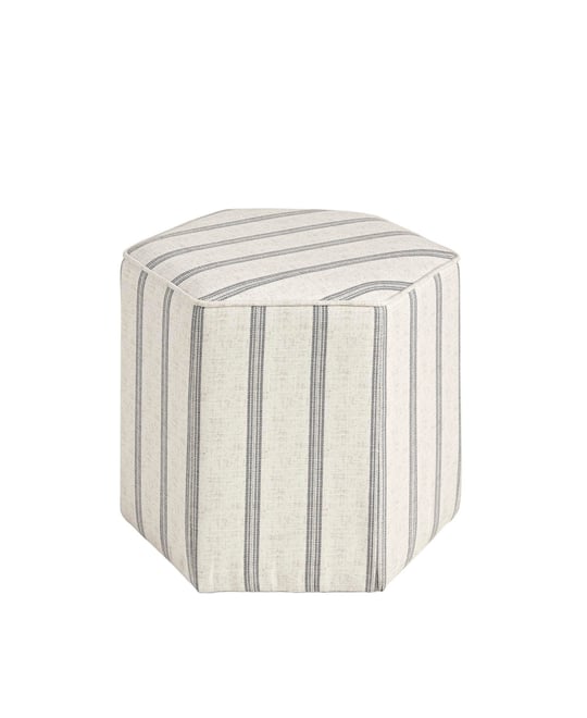 Martha Stewart Ellen Farmhouse 18"W Stripe Upholstered Hexagon Accent Ottoman